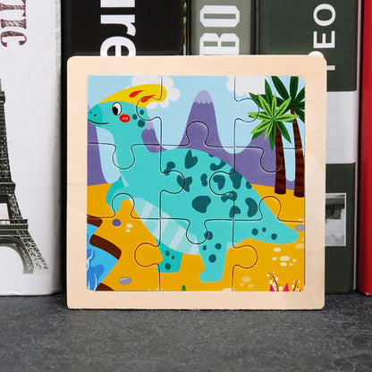 11x11cm (4.33x4.33in) Kids Wooden Puzzle – Cartoon Animal Traffic Tangram Educational Toy
