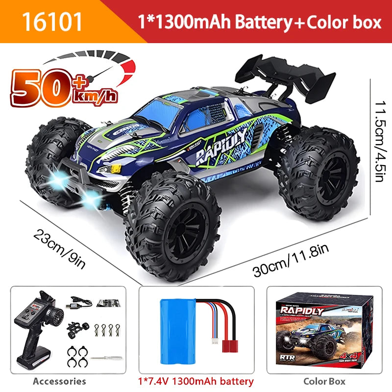 1:16 4WD RC Car with 70km/h Speed, LED Lights, and High-Speed Drift