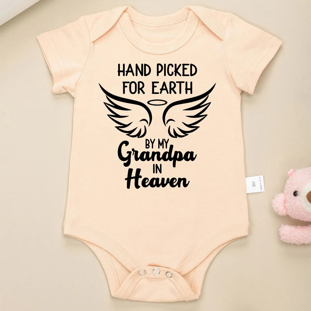 “Hand Picked for Earth by My Grandpa in Heaven” – Cute Newborn Onesie, Cotton Baby Bodysuit for Boys & Girls, Special Gift for Newborns