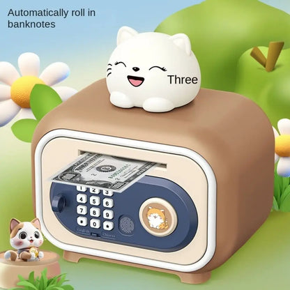 Password Lock Automatic Roll-Up Savings Bank Voice Reminder Fingerprint Protected Smart Cartoon Money Deposit Storage Box