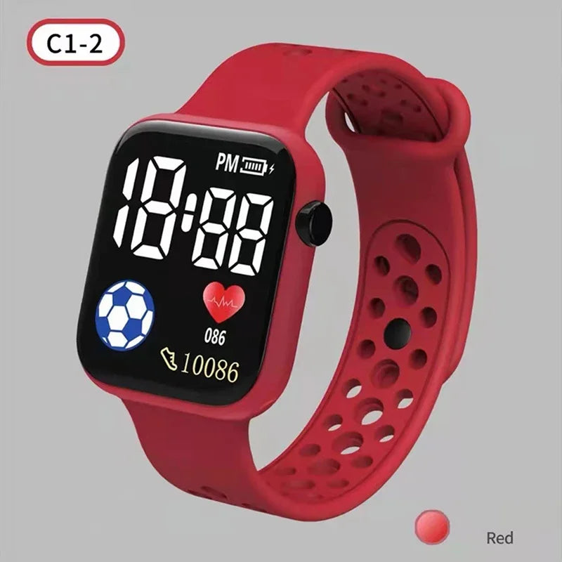 LED Digital Sports Watch for Kids Boys and Girls Football Silicone Casual Electronic Wristwatch