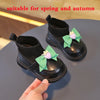Winter Infant Girl Sock Boots Chunky Bow Knitted Casual Toddler Girl Patent Leather Shoes