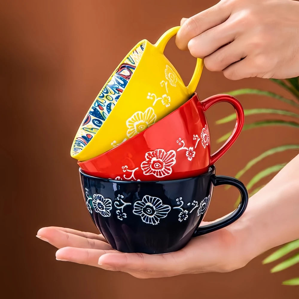 Bohemian Morning Hand-Painted Ceramic Mug – 13.5 oz (400 ml) Porcelain Coffee & Tea Cup | Gift for Family, Friends, Teachers