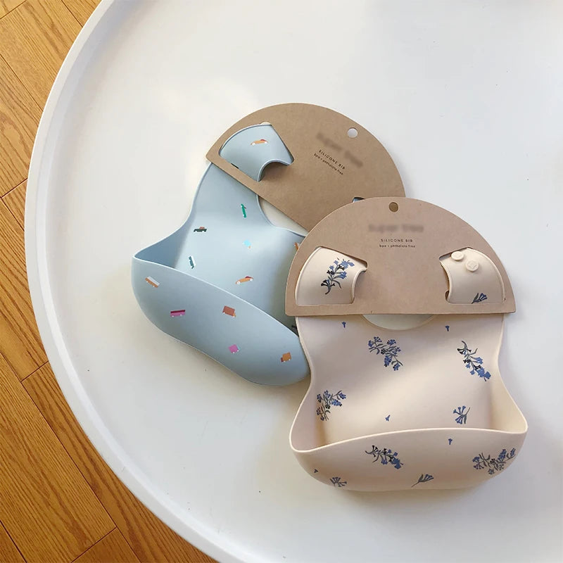 Baby Bibs Ins Style Print Waterproof Soft Silicone Baby Feeding Stuff Cute Pattern Kids Girl Boy Toddler Adjustable Children Bib - Kidzy Market