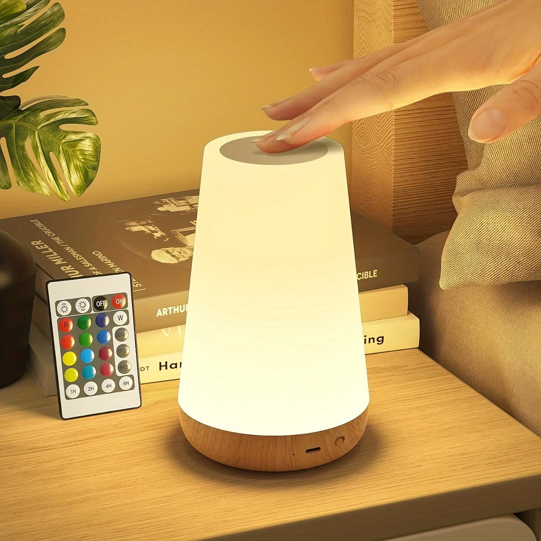 LED 13-Color Changing Night Light Remote Control Touch USB Rechargeable RGB Dimmable Portable Table Bedside Lamp
