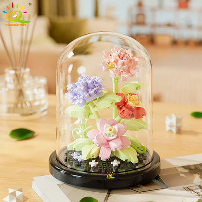 HUIQIBAO MOC Eternal Bouquet Micro Building Blocks – DIY Flower Model and Home Desk Decoration Toy for Kids