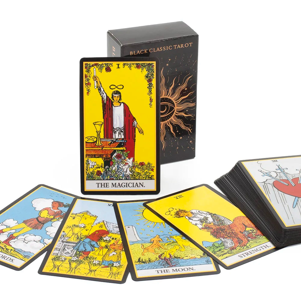 Black Classic Tarot Cards Deck (78 Pieces, Fortune-Telling Set with Guidebook, Family Game)