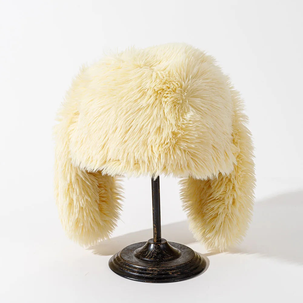 Women's Faux Fur Rabbit Ear Balaclava Hat - Bomber Ski Mask Beanie, Y2K Skullie & Halloween Accessory