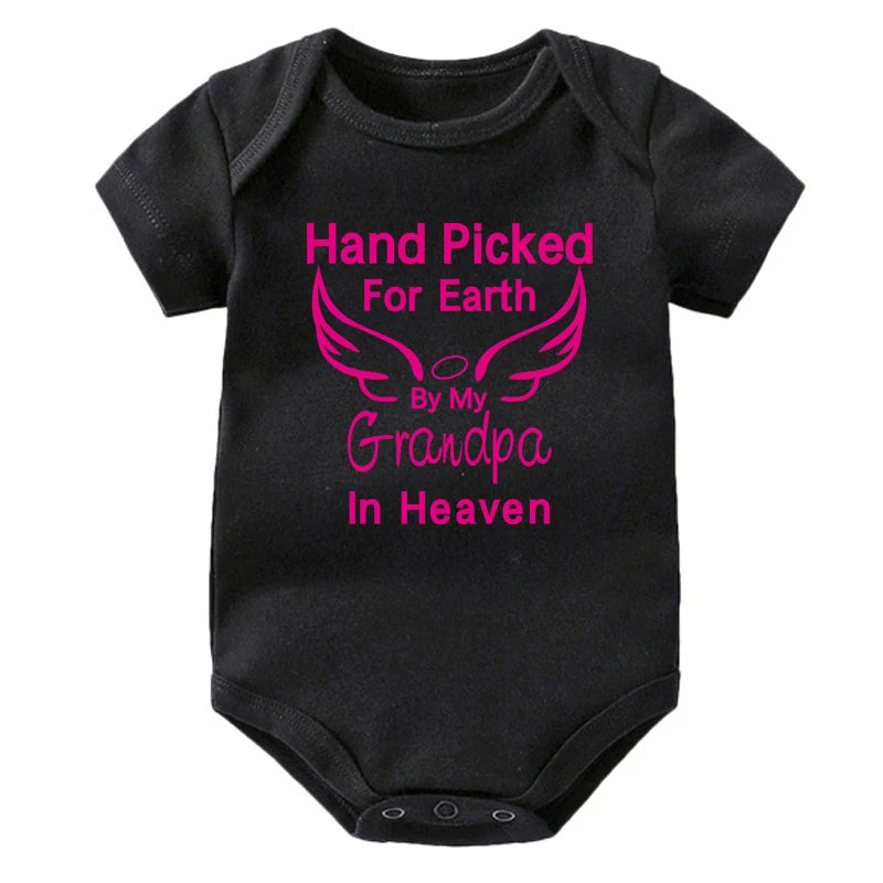 Hand Picked for Earth By My Grandpa/Grandma in Heaven Baby Bodysuit – Summer Short Sleeve Romper, Infant Jumpsuit, Baby Clothes