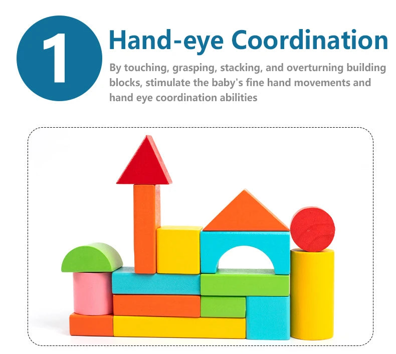 Wooden Building Blocks Set with Storage Bag – Assembled Educational Toys for Kids, Early Learning Toy for Children