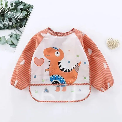 1-Piece Waterproof Baby Eating Smock – Toddler Cartoon Long Sleeve Art Apron, Animal Smock & Soft Feeding Bib for Infants - Kidzy Market