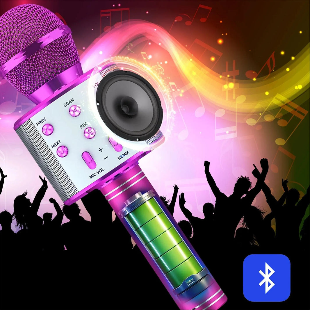 Wireless Bluetooth Karaoke Microphone Speaker 5-in-1 Handheld Rechargeable Mic for Home Party Singing and Meetings
