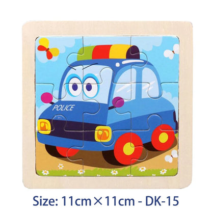 11cm (4.33in) Kids Wooden Jigsaw Puzzle – Cartoon Animal and Vehicle Montessori Educational Toy