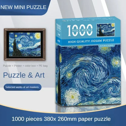 38x26cm Mini Jigsaw Puzzle, 1000 Pieces for Adults, Famous Oil Painting Van Gogh, Christmas Gift Toy, Educational Toy