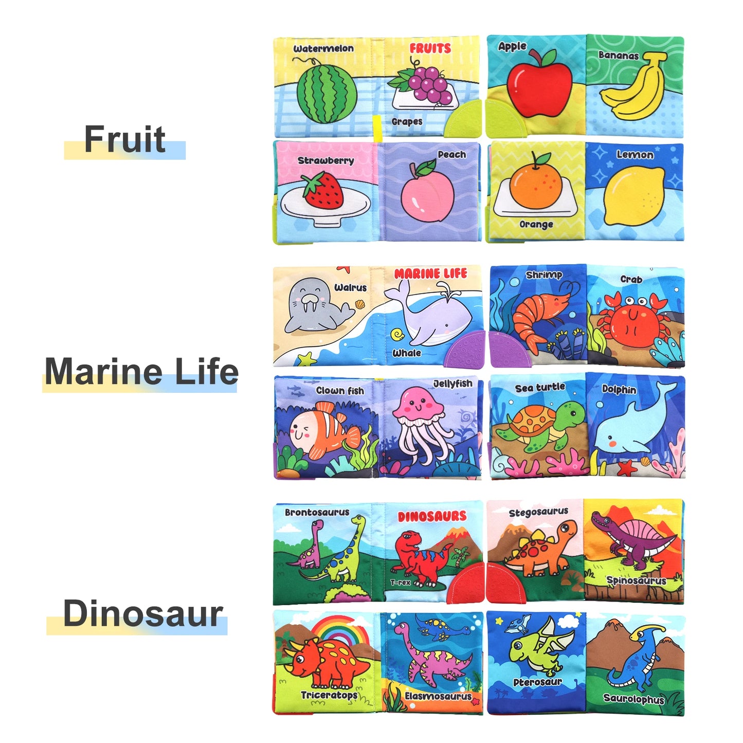 Baby Soft Cloth Books - Intelligence Development Learning Book with Teether, Rustle Sound Cognition Educational Toys for Baby