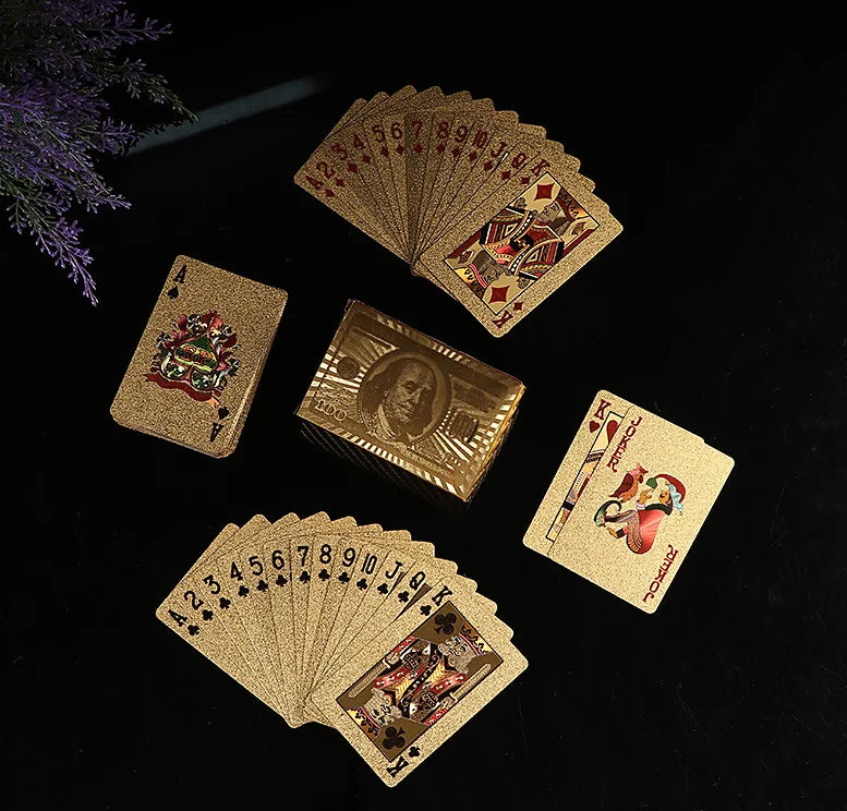 24K Gold Waterproof Playing Cards - Plastic Poker Deck, PET Table Game for Halloween & Christmas, Family Game Night Gift