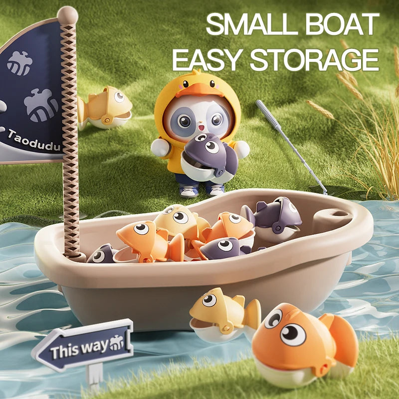 Electric Magnetic Fishing Toy – Rotating Fish Disc with Lights & Sound, 2-Person Competition Game