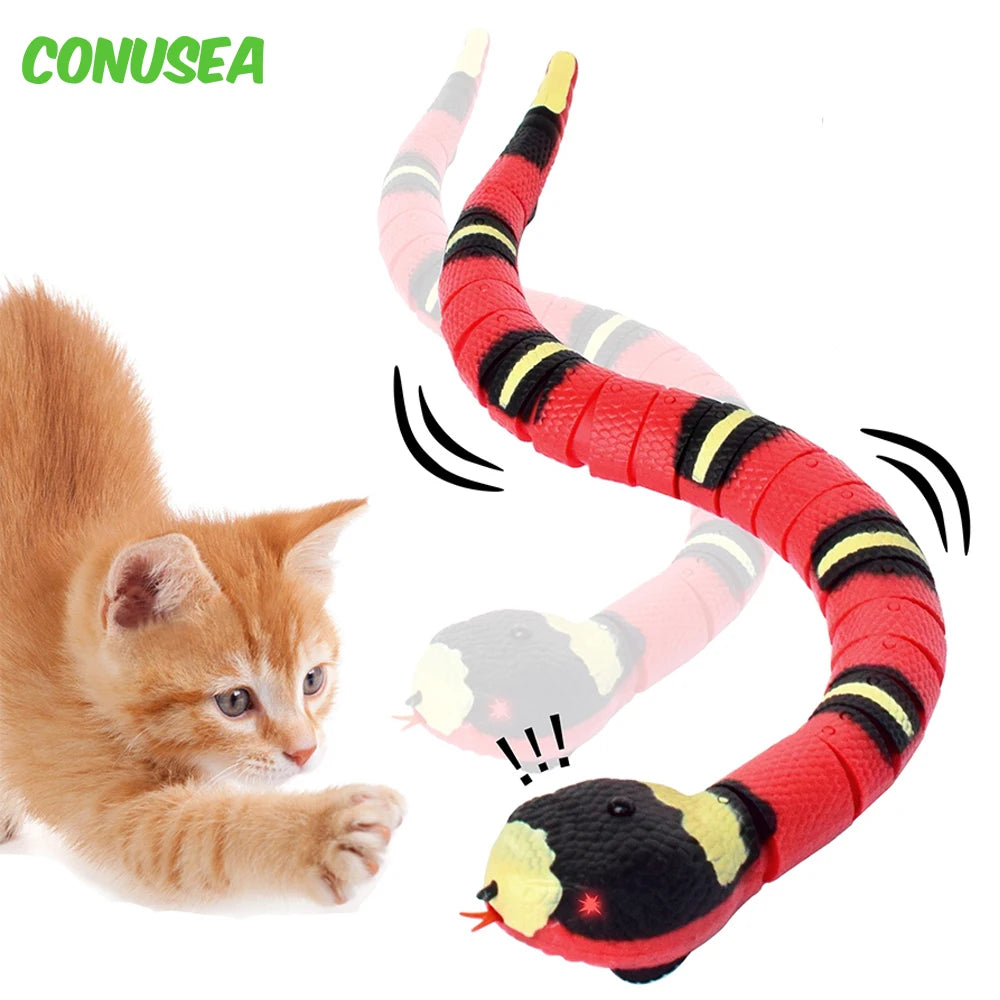 RC Snake Toy – Intelligent Electric Obstacle Avoidance Silver Ring Snake for Cats