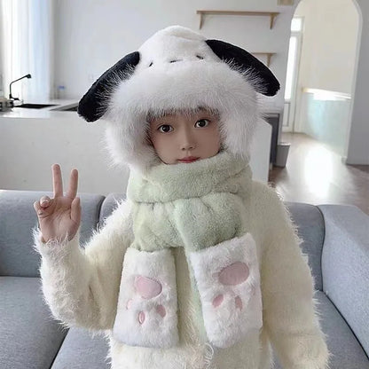 Kuromi Kids’ Winter Set – 3-Piece Anime Kawaii Hat, Scarf & Gloves for Girls, Autumn & Winter Cartoon Gift