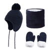 4Pcs Baby Winter Hat, Scarf & Gloves Set – Fleece Knitted Infant Bonnet, Beanie Hats, Neck Warmer & Mittens with Pompom for Kids (S/L)