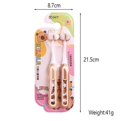 2Pcs Ultra Fine Soft Bristle Children's Toothbrush Set, 3-Sided Oral Cleaning for 3-12 Years Old