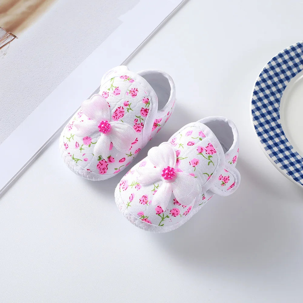 Baby Girl Shoes – Lace Floral First Walkers, Princess Newborn Infant Toddler Flats, Soft Prewalkers for Boys