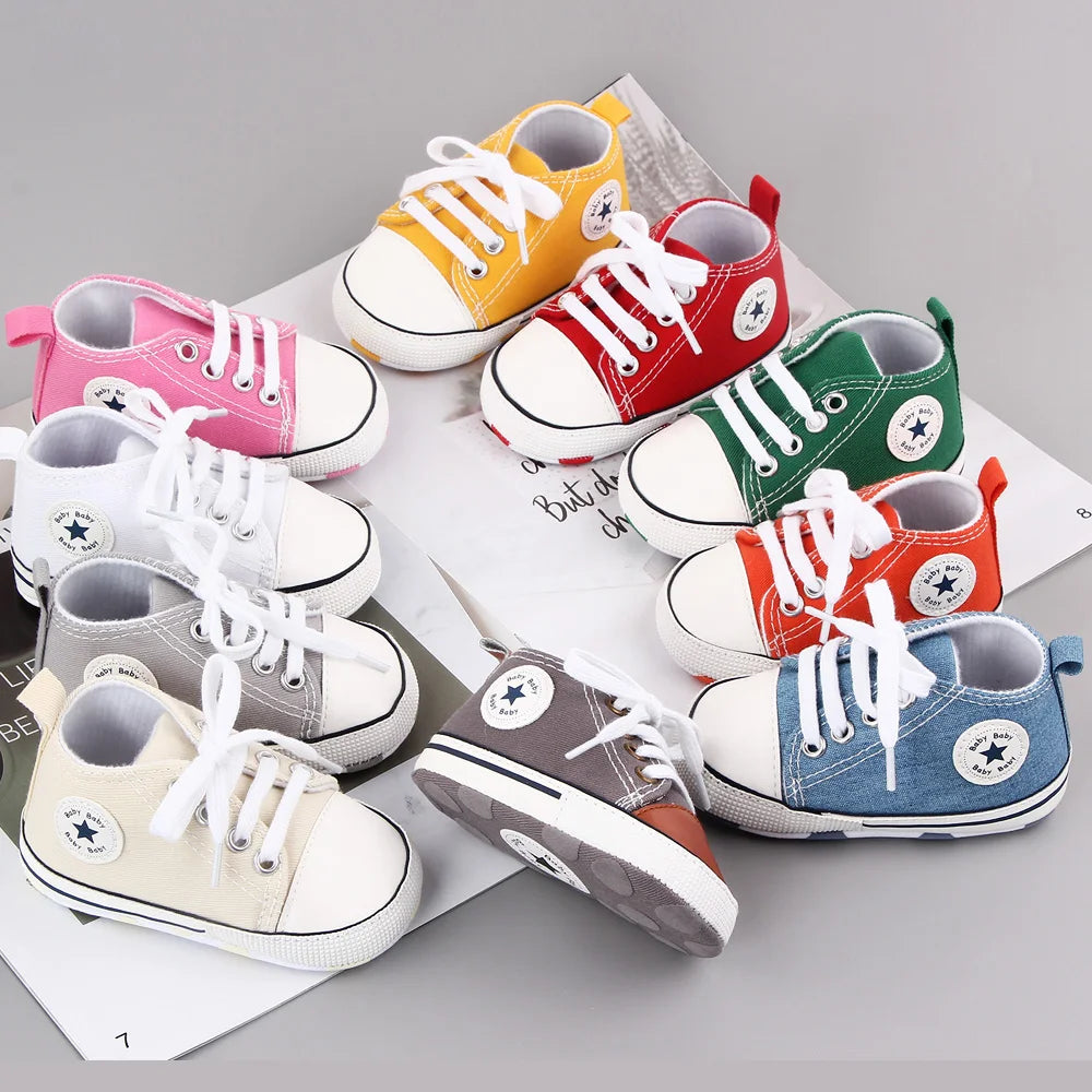 New Baby Shoes Boys Girls Classic Canvas Casual Sneakers Newborn First Walker Toddler Soft Sole Non-Slip Walking Shoes