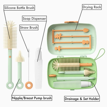 Travel Baby Bottle Cleaning Kit - Retractable Silicone Brush Set for Teat, Straw & Breast Pump, Portable Cleaning
