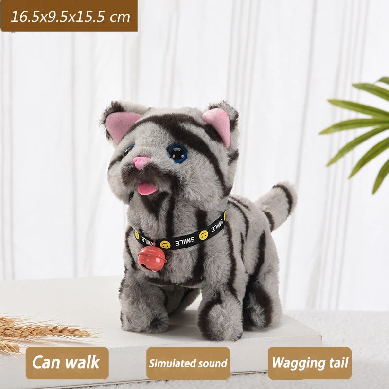 New Walking Kitty Plush Toy, Electric Interactive Meowing Cat with Wagging Tail and Nodding Head, Stuffed Animal Pet Toy Gift for Kids