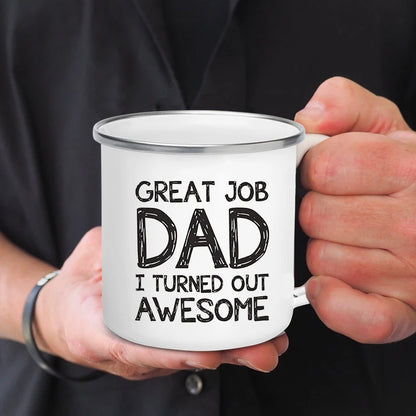 Dad Nutritional Facts Enamel Coffee Mug – Best Dad Ever Gift from Kids – Father's Day Gift for Papa, Daddy, Stepdad