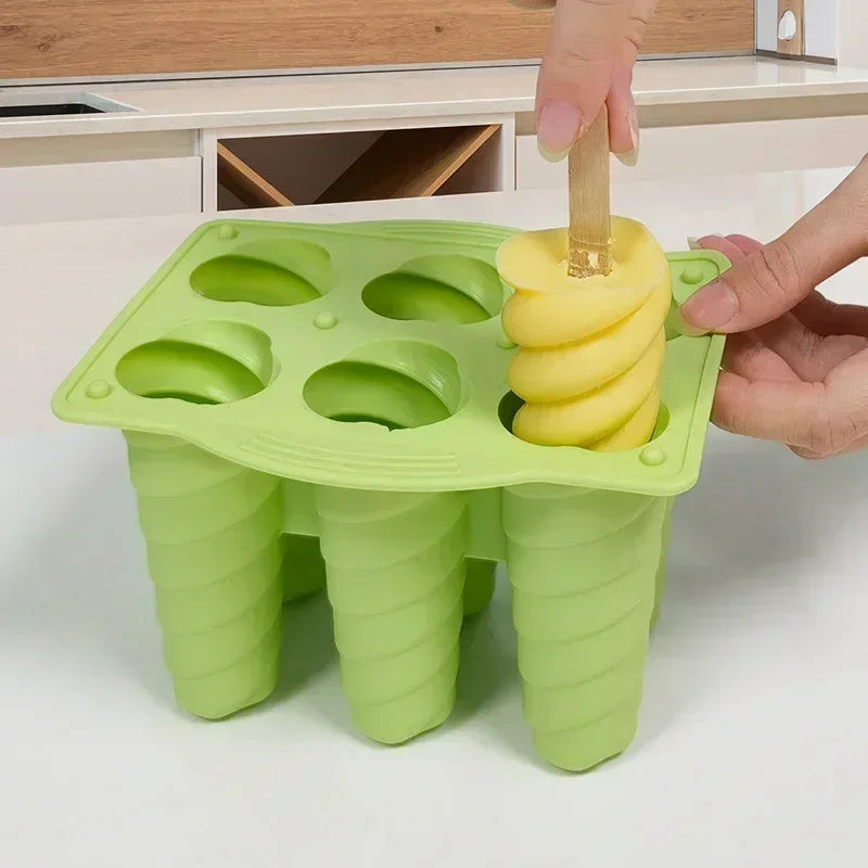 Silicone Spiral Popsicle Molds 4-Cell Reusable BPA Free Ice Pop Maker