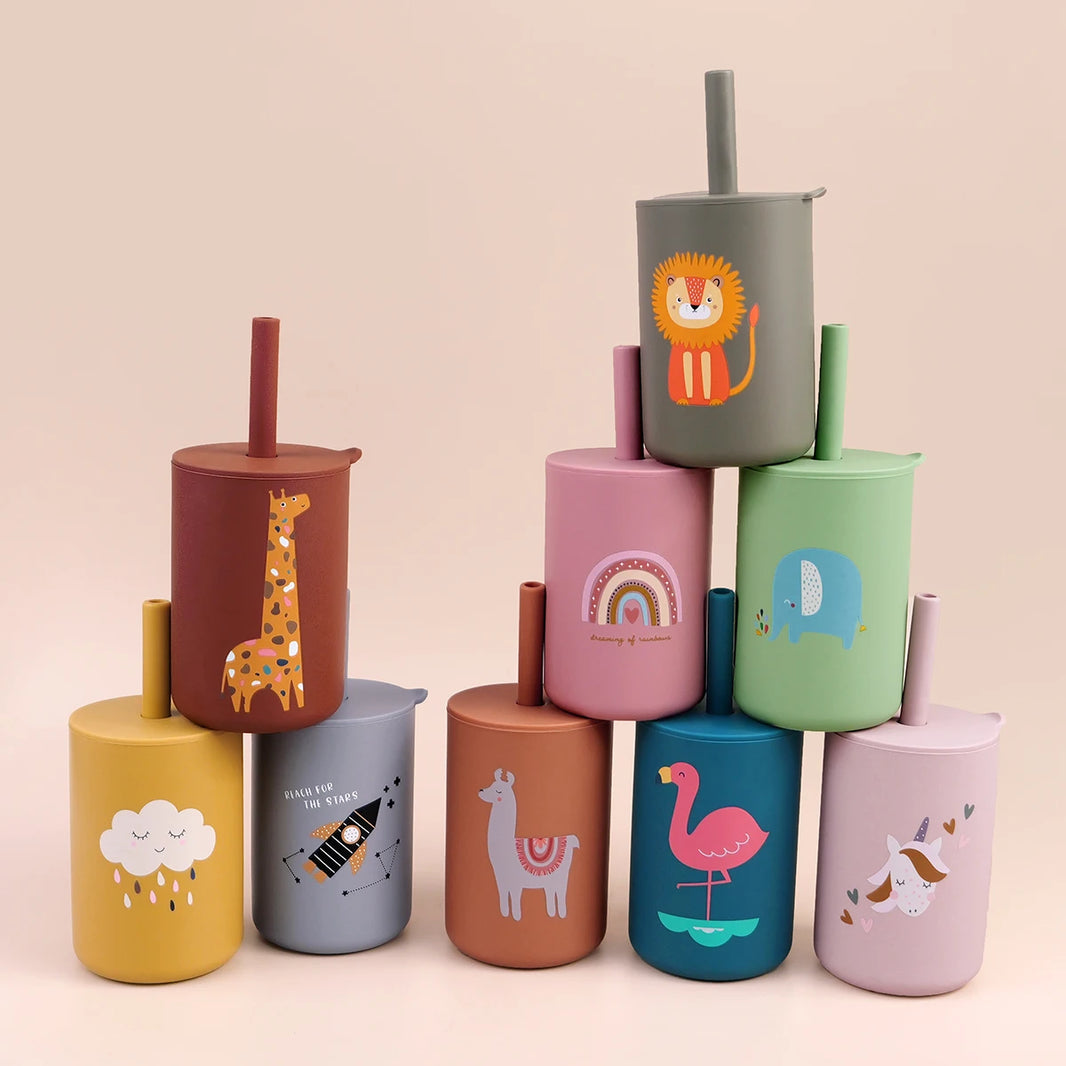 TYRY.HU 1Pc Baby Feeding Straw Cup, Cartoon Learning Feeding Cup, Food Grade Silicone Toddler Water Bottle, BPA Free Tableware