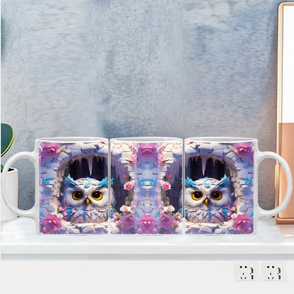 3D Owl Coffee Mug Wrap – 11 oz (350 ml) Ceramic Sublimation Tea & Milk Cup, Surprise Gift for Kids