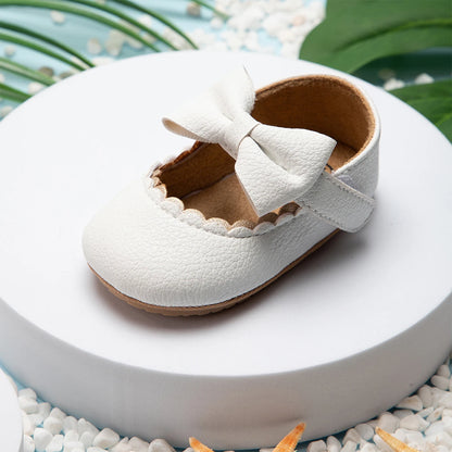 Meckior Baby Girl Shoes – Leather Rubber Sole Anti-Slip Toddler First Walkers, Newborn Infant Crib Shoes