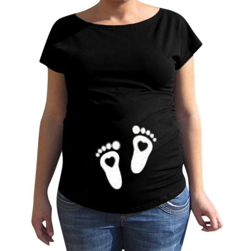 Summer Maternity Short Sleeve T-shirt Women Clothing Pregnant Zipper Twins Print Plus Size S-3XL Funny T-shirt Top Tees