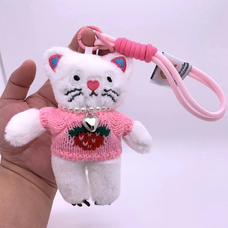 15cm Kawaii Pink Cat Plush Keychain, Animal Doll Pendant for Car and Bag Decoration