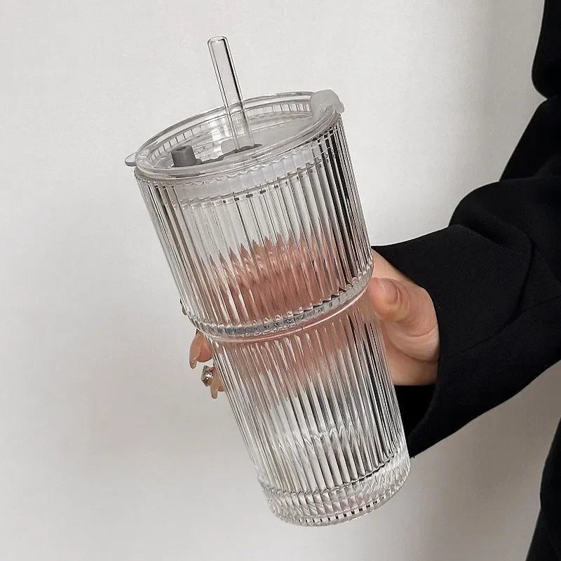 15 fl oz (450 ml) Glass Cup with Lid & Straw - Heat-Resistant Transparent Coffee, Tea & Juice Mug