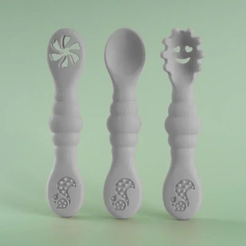 3PCS Silicone Baby Feeding Set – Soft Fork & Spoon for Toddlers – Learn to Eat Training Utensils – Safe Cutlery for Children’s Tableware