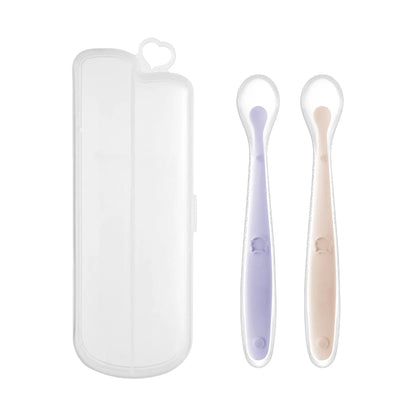 Baby Food Feeding Spoon Set – Stainless Steel Scraping & Soft Silicone Spoon for Infants and Toddlers – Includes Storage Box – BPA Free Baby Utensils for Puree, Soft Foods & Weaning