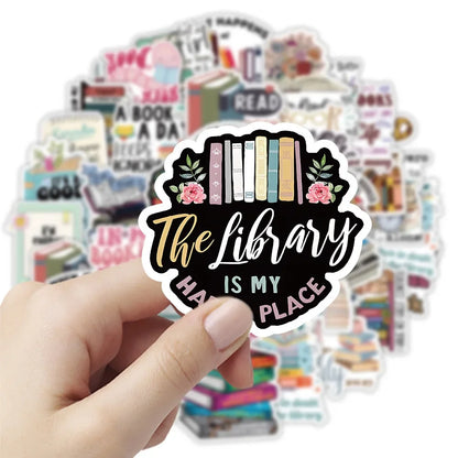 50pcs Cartoon Bookworm Reading Stickers – Decals for Notebooks, Laptops, Skateboards, and More