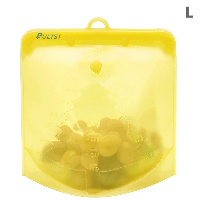 PULISI Silicone Reusable Food Storage Bags - Leakproof Containers (1500ml, 1000ml, 500ml), Fresh-Keeping, Freezer & Snack Storage