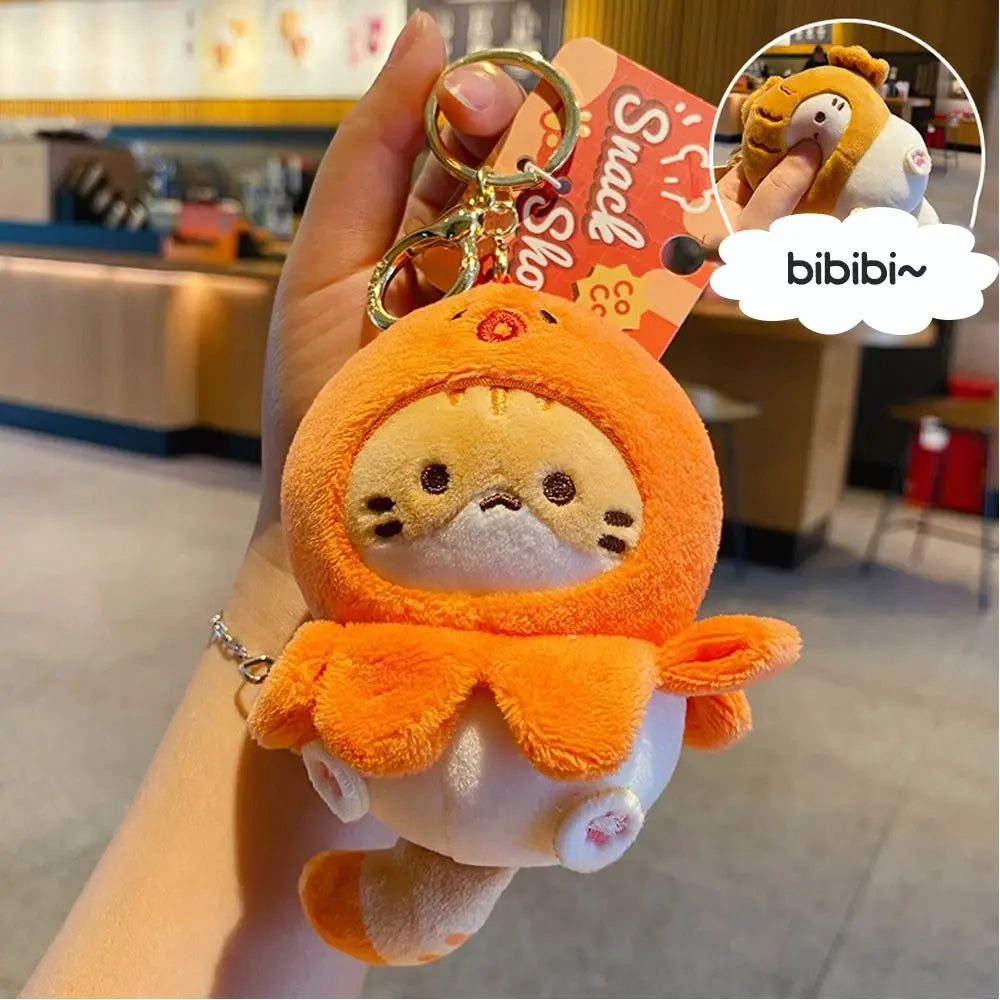 Plush Cocoa Cat Snapper Head Keychain, Cute Japanese Schoolbag Pendant Doll