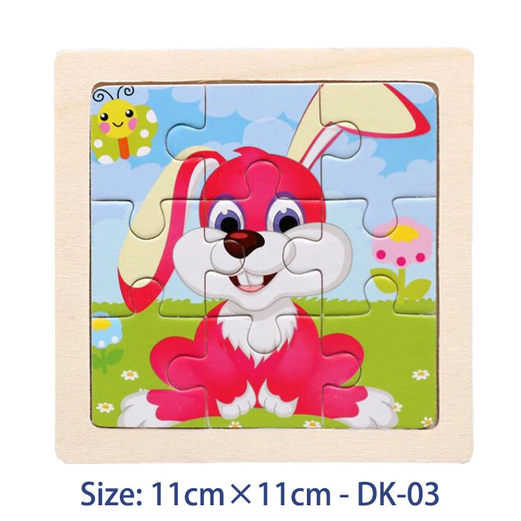 11cm (4.33in) Kids Wooden Jigsaw Puzzle – Cartoon Animal and Vehicle Montessori Educational Toy