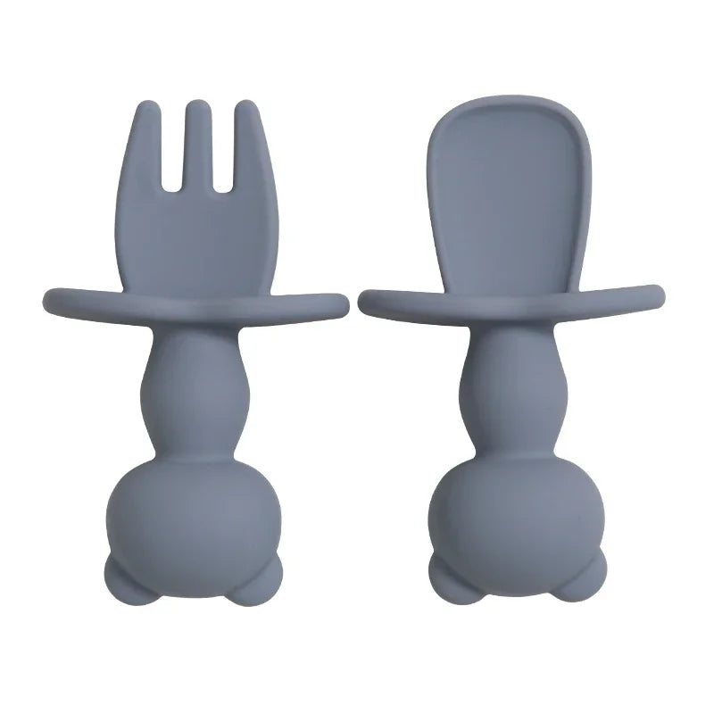 Food Grade Soft Silicone Baby Feeding Set – Cartoon Panda Mini Fork & Spoon for Toddlers – Safe Infant Training Utensils – Baby Accessories