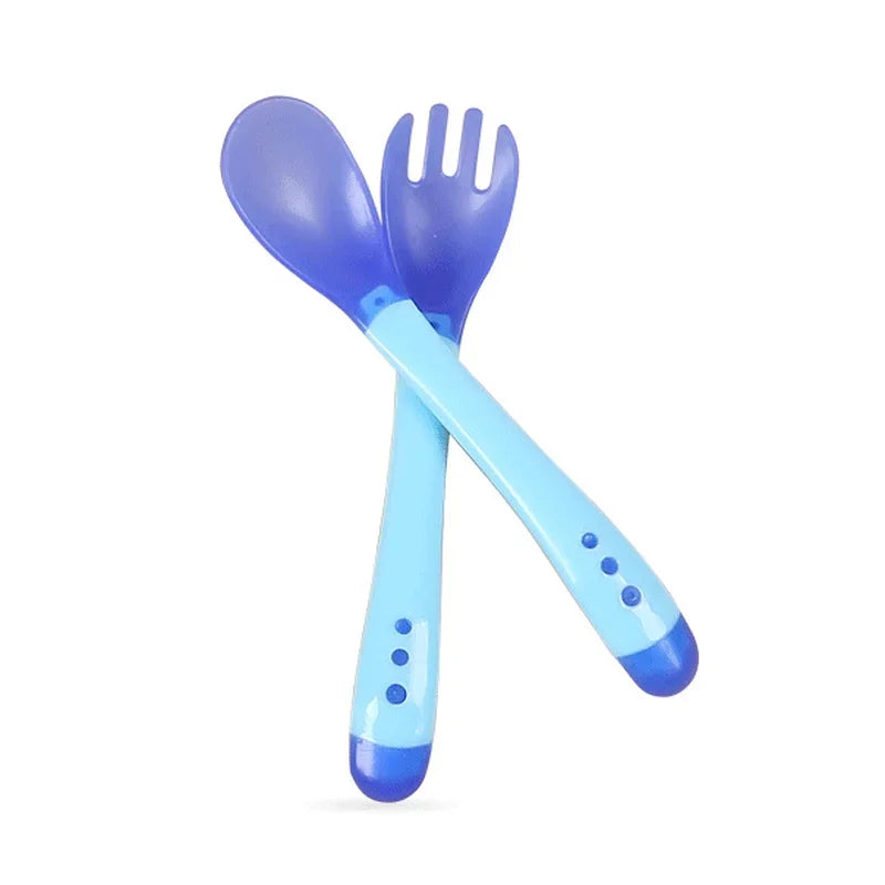 Baby Temperature Sensing Spoon & Fork Set for Newborns - Safety Flatware, Anti-Scald Feeding Utensils, Solid Spoons for Children
