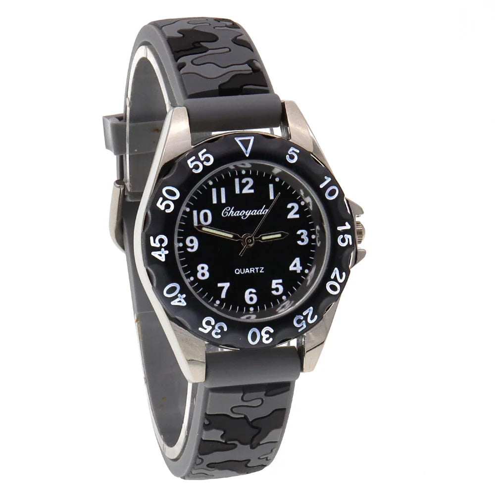Luminous Hands Boys and Girls Fashion Camouflage Silicone Strap Quartz Digital Watch Waterproof for Kids and Students
