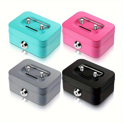 Metal Cash Box with Key Lock Secure Coin Storage Piggy Bank for Office and Home with Handle
