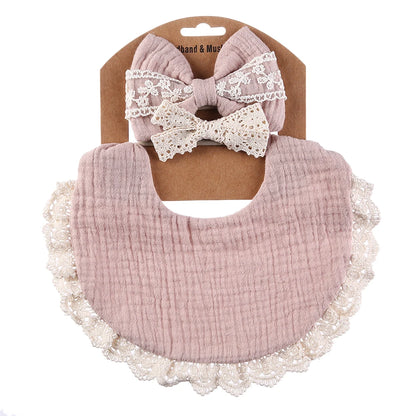 3Pcs/Set Muslin Cotton Bamboo Baby Bibs with Tassel Lace | Adjustable Feeding Drool Burp Cloths for Boys & Girls | Infant Scarf Towel Set - Kidzy Market