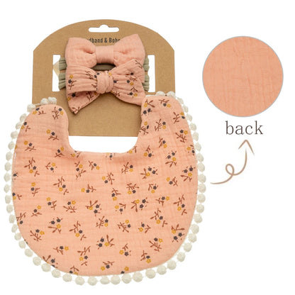 3-Piece Set – Baby Flower Bibs & Headbands, Bow Nylon Hairbands, Double-Side Saliva Towel & Feeding Burp Cloth for Boys & Girls - Kidzy Market