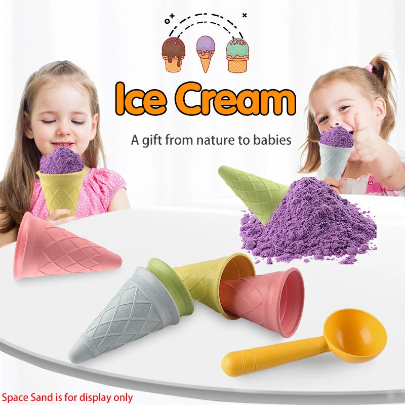 Children’s Play House Beach Toy Set With Ice Cream Tube, Digging Spoon & Ice Cream Cup — Wheat Straw Material
